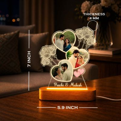 Personalized Couple Multi-Photo Acrylic LED Night Light Romantic Wedding Anniversary Memory Keepsake Gift for Boyfriend, Girlfriend, or Newlyweds, Valentine’s Day & Engagements